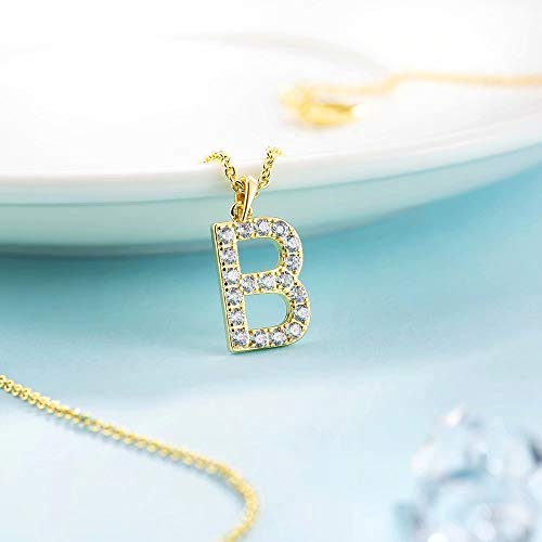 Tarsus Initial Cubic Zirconia Necklace for Women Teens | Jewelry Gifts for Women Adjustable Chain 18" + 2" - style: Gold-B-Diamond style