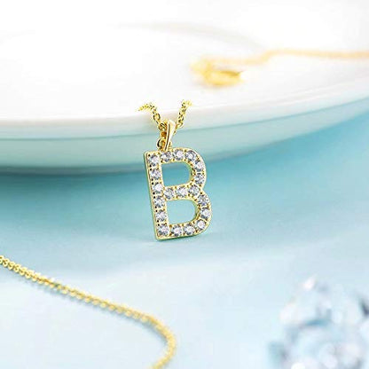 Tarsus Initial Cubic Zirconia Necklace for Women Teens | Jewelry Gifts for Women Adjustable Chain 18" + 2" - style: Gold-B-Diamond style