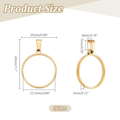 UNICRAFTALE Round Open Back Bezel Pendants Stainless Steel Ring Frame Pendants Geometric Blanks Charms Hollow Frame Pendant Cabochon Settings for Earrings Necklace Bracelet Jewelry Making - color: Gold