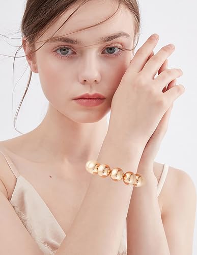 LALAPPLE Gold Plated Beaded Acrylic Bamboo Tube Bangle Bracelets for Women, Colorful Chunky Curved Tube With Gold Plated Pieces Beads Stretch Bracelet Friendship Summer Beach Jewelry - color: B-gold beaded (18mm)