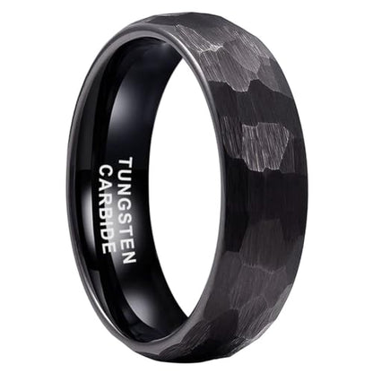 TUTISS 6mm 8mm Silver/Black/Gold/Rose Gold Hammered Tungsten Rings for Men Women Couple Fashion Jewelry Engagement Wedding Bands Domed Matte Finish Comfort Fit - color: 6mm Black Tungsten