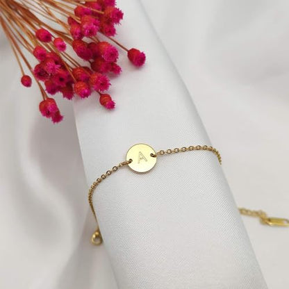 Ovian Initial Charm Bracelet for Women 18K Gold Plated stainless steel Coin Disc Engraved Letter Bracelet Personalized Monogram Name Bracelet - color: Gold M