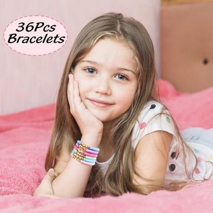 36 Pcs Preppy Friendship Bracelets for Teen Girls Heishi Cute Clay Beads Bracelets Bulk Colorful Heart Star Crown Friendship Surfer Bracelets Things Jewelry Gifts for Girls
