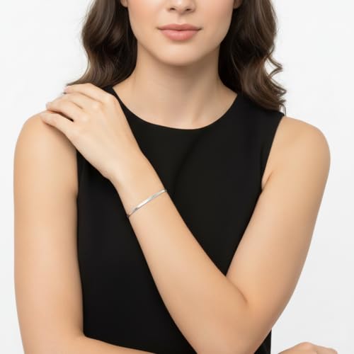 925 Sterling Silver Herringbone Bracelet for Women 3mm – Flat Snake Chain