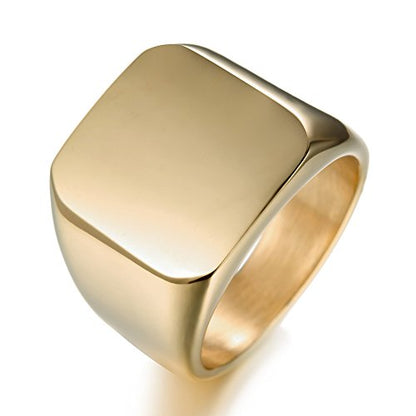 Stainless Steel Signet Ring for Men Solid Square Biker Rings Matte Brushed/Polished Finish - color: Polished, Gold