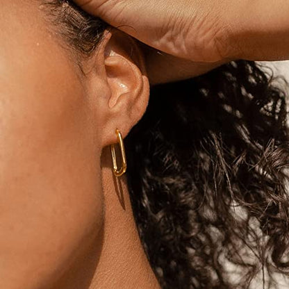 Me&Hz Gold Huggie Earrings Small Huggie Hoop Earrings for Women 14K Gold Plated Hypoallergenic Cubic Zirconia Huggies Mini Silver Hoop Earring for Women - color: Paperclip Hoop,Gold