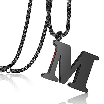 Initial 26 Letter A to Z Pendant Necklace for Teen Women Men 24" Chain | Large Alphabet Letter Personalized Charm Pendant,Engraving Red 'I CAN DO ...' on Back - style: M