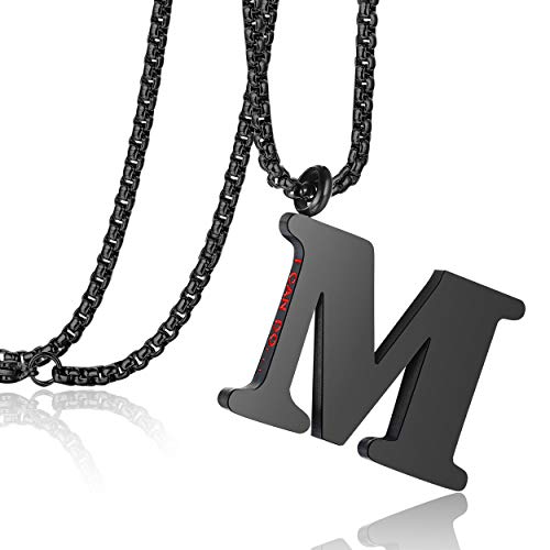 Initial 26 Letter A to Z Pendant Necklace for Teen Women Men 24" Chain | Large Alphabet Letter Personalized Charm Pendant,Engraving Red 'I CAN DO ...' on Back - style: M