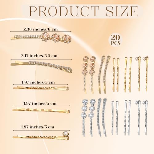 20 Pcs Decorative Bobby Pins Set Rhinestone Bobby Pins | Shiny Fancy Small Hair Clips,Diamond Crystal Hair Barrette,for Women Girls,Wedding,Prom,Party,BridalAccessories