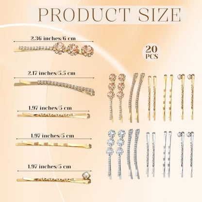 20 Pcs Decorative Bobby Pins Set Rhinestone Bobby Pins | Shiny Fancy Small Hair Clips,Diamond Crystal Hair Barrette,for Women Girls,Wedding,Prom,Party,BridalAccessories