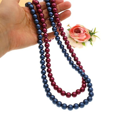 AAA+ Simulated Pearl Strand Necklace Colorful 10mm Pearls Choker Necklaces for Women 1920s Long Costume Jewelry Gift - color: long pearl necklace Blue 24 Inches