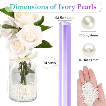 Pearl Beads for Craft, Anezus 2000pcs Ivory Faux Fake Pearls, 4 MM Small Sew on Pearl Beads with holes for Jewelry Making, Bracelets, Necklaces, Hairs, Crafts, Decoration and Vase Filler - size: 4 MM