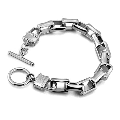 H&Beautimer Solid 925 Silver Bracelet Italian Handmade 0.35/0.4 Inch Box Chain Bracelet for Men's 7,7.5,8,8.5,9,9.5,10 Inch Hip Hop Style Jewelry - color: Silver, size: 7 inches