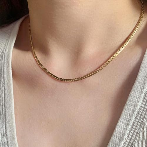 Gold Chain for Women & Men,14K Gold Necklace for Men &Women Flat Snake Chains for Womens Herringbone Curb Choker Chains Necklaces 3MM Width，18” 20” 22” 24” - size: 22inchs