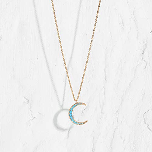 MEVECCO Layered Heart Necklace Pendant Handmade 18k Gold Plated Dainty Gold Choker Arrow Bar Layering Long Necklace for Women - style: turquoise crescent