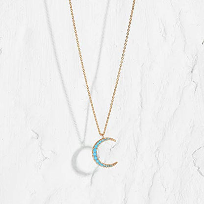 MEVECCO Layered Heart Necklace Pendant Handmade 18k Gold Plated Dainty Gold Choker Arrow Bar Layering Long Necklace for Women - style: turquoise crescent