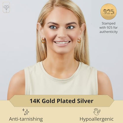 14k Yellow Gold Plated Hoop Earrings for Women with Click Top | Anti Tarnish Lightweight Chunky 14K Gold Hoop Earrings | Hypoallergenic Gold Plated Earrings 0.6 to 1.2 Inches by MAX + STONE - style: Twisted