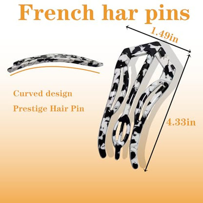 3PCS Prestige French Hair Pin, French Hair Pins for Women Updos Chignons Twists,French Hair Fork Elegant Retro,Double-Notch Locking Mechanism Anti-Loosening - color: blue