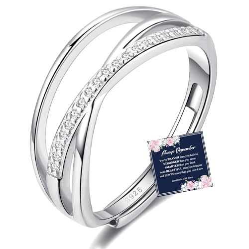 OOOPEL Sterling Silver Adjustable Ring S925 Silver Rings for Women Cubic Zirconia Twist Love Knot Dainty Ring Silver Minimalist Open Finger Rings Silver Thumb Sterling Silver Ring - color: Cubic Zirconia