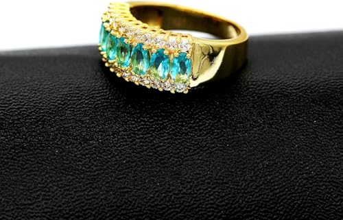 Uloveido Beautiful Women's 7 Stones Wedding Band Oval Cubic Zirconia Engagement Anniversary Rings J501 - color: Light Blue