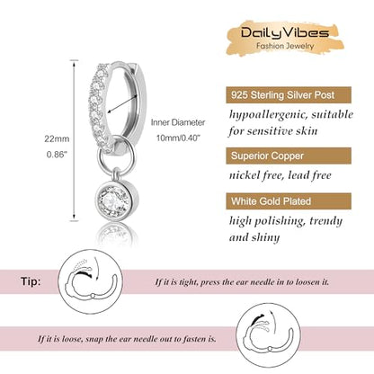 DAILY VIBES Cute Butterfly Star Cross Heart CZ Dangle Earrings for Women | 925 Sterling Silver Post, 14K Gold or Silver Plated, Mini Cubic Zirconia Dainty Drop, Cartilage Small Huggie Hoop Earrings - color: Silver Single Stone