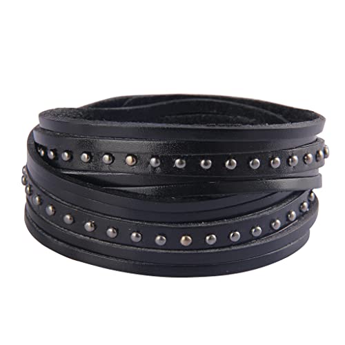 GelConnie Leather Cuff Bracelet for Men Women Wide Leather Wristband Thick Viking Mens Leather Bracelets Gothic Wrist Band Vintage Rock Wristband - style: Black Leahter Bracelets