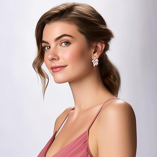 Rhinestone Stud Earrings for Women Small Dainty Crystal Cluster Drop Earrings for Girls Cute Costume Jewelry for Bridal Wedding Party Gift - color: Pink
