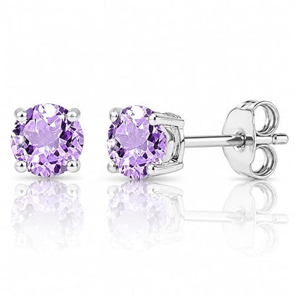 Genuine 925 Sterling Silver Stud Earrings for Women with Round Solitaire Gemstone | Hypoallergenic, Non-Tarnish & Nickel-Free | With Gift Box & Pouch | 18K Gold Plated & Silver Settings - size: 4 mm