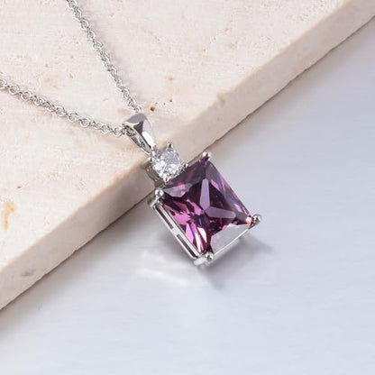 CiNily Rectangular Crystal Necklace for Women Trendy, Pendant Necklace with Chain 14K White Gold | Gold Plated Multicolor Birthstone Pendant Necklaces Boho Jewelry for Christmas Birthday Wedding - color: Silver-Purple cz