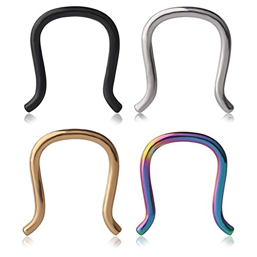 Ruifan 316L Surgical Steel U-Shaped & Staple Nose Septum Hanger Retainer Nose Ring 16g,14g,12g - color: Assorted Colors(16G)