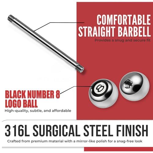 Black Number 69 Logo Ball with 14 Gauge 316L Surgical Steel Tongue Ring Jewelry