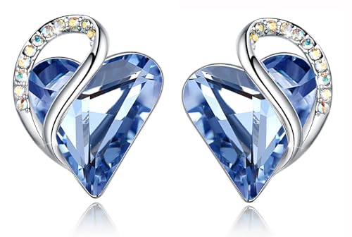Leafael Infinity Love Heart Stud Earrings for Women, Birthstone and Healing Stone, Gifts for Mom, Wife, and Her, Silver Plated - color: 03-March & December-Light Sapphire Blue