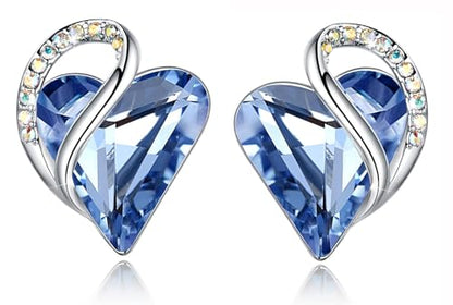 Infinity Love Heart Stud Earrings for Women, Birthstone and Healing Stone, Gifts for Mom, Wife, and Her, Silver Plated - color: 03-March & December-Light Sapphire Blue