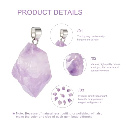 20Pcs Natural Irregular Amethyst Rock Stone Pendants Healing Crystal Chakra Gemstone Charms for Jewelry Making Hole: 4x4mm - color: 2-Purple Amethyst-Nugget