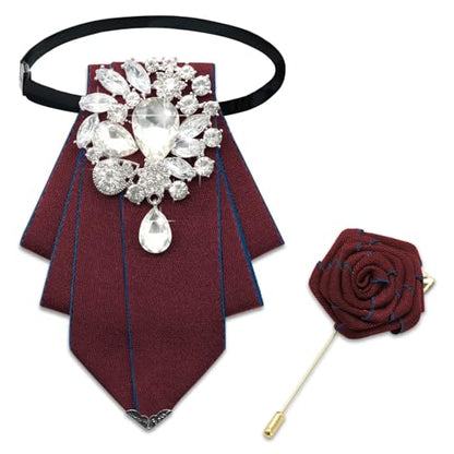 LJBFNN Bow Ties for Men Women, Pre-tied Bow Tie and Lapel Pin Set Crystal Rhinestone Bowties Men Women Wedding Party Prom - color: Red