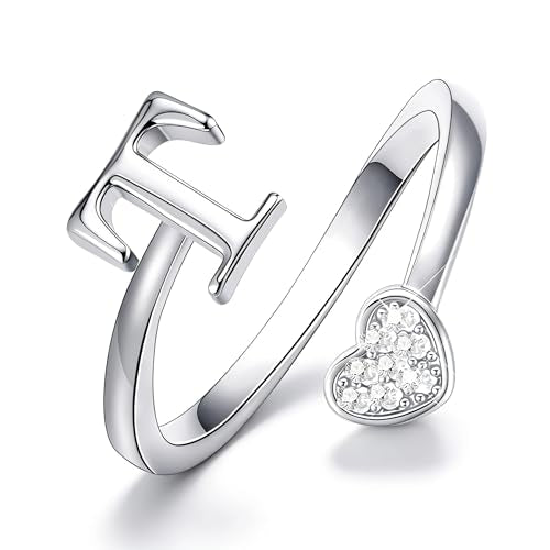 Lunvky Birthday Gifts Silver Initial Rings for Women Teen Girl Kids Trendy Stuff Dainty 14K Gold Plated Adjustable Heart Letter Thumb Rings Pinky Cute Jewelry Personalized Gift - color: Silver, size: Initial-T