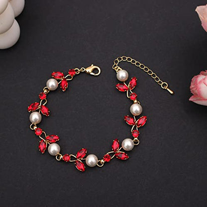 Luxury Cubic Zirconia Aurtrian Crystal Pearl Floral Necklace Dangle Earrings Wedding Bridal Jewelry Set Birthday Gifts for Her - color: Style02-Siam-Gold Plated