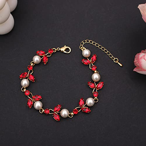 Luxury Cubic Zirconia Aurtrian Crystal Pearl Floral Necklace Dangle Earrings Wedding Bridal Jewelry Set Birthday Gifts for Her - color: Style02-Siam-Gold Plated