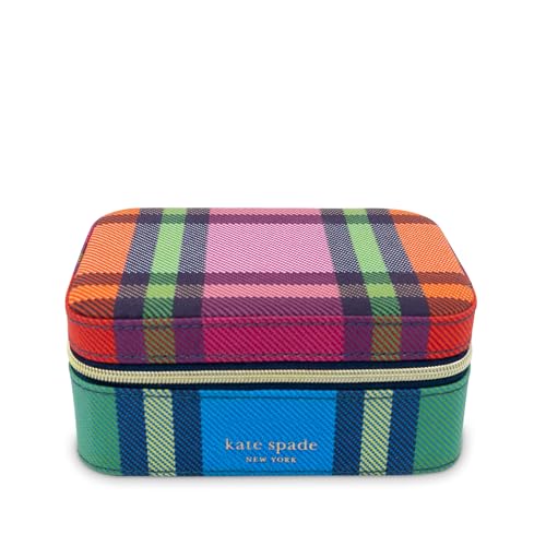kate spade new york Travel Jewelry Case, Grand Plaid Duo | Small Case, Black and White Dotted Jewelry Box Organizer for Rings, Necklaces, Earrings On-the-Go with Zipper Closure