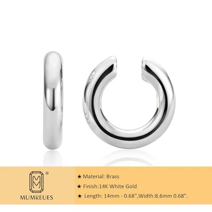 MUMREUES Chunky Ear Cuffs Non Piercing for Women 14K Gold Plated Cuff Earring Trendy Clip on Cartilage Helix Earrings Fake Earring Jewelry Gift - color: Silver