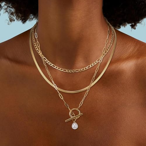 Dainty Pearl Necklace for Women Gold Plated Bridal Wedding Jewelry Trendy Cute Lariat Pearl Pendant Drop Charm Choker Stackable Necklace Gift for Women Mom Sister Daughter - color: E.3pcs