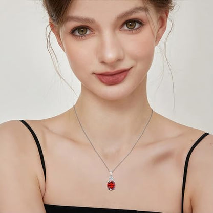 Birthstone Necklace for Women 925 Sterling Silver | Oval Cut Pendant Necklace, Jewelry for Mom Wife - color: Deep Red