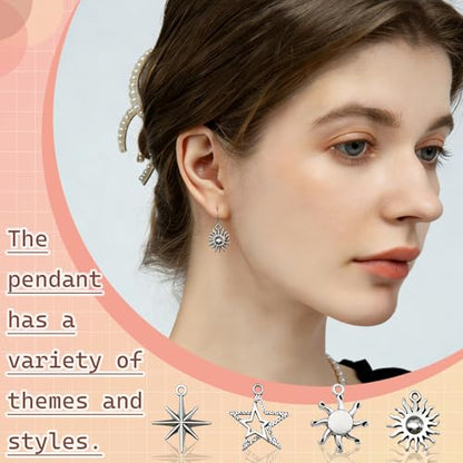 40Pcs Celestial Charm Set Stainless Steel Vintage Antique Silver Moon Star Sun Pendants for DIY Jewelry Making Necklaces Earrings Bracelets Boho Craft Supplies