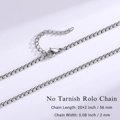 Eusense Stainless Steel Chain Necklace for Men Women Rolo/Wheat/Snake/Box Chain, 2-3MM, 20-24 Inches with Delicate Gift Box - color: Silver, size: 20+2 Inches Length, style: Rolo Chain-2MM Width