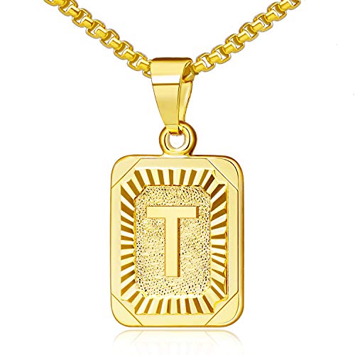 JSJOY Graduation Gifts 2026 Gold Initial Necklaces for Women Men Gold Letter Necklaces 26 Capital A-Z Letter Pendant Necklaces for Women Square Monogram Necklace for Her Initial Necklaces - color: Gold Letter T