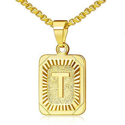 JSJOY Graduation Gifts 2026 Gold Initial Necklaces for Women Men Gold Letter Necklaces 26 Capital A-Z Letter Pendant Necklaces for Women Square Monogram Necklace for Her Initial Necklaces - color: Gold Letter T