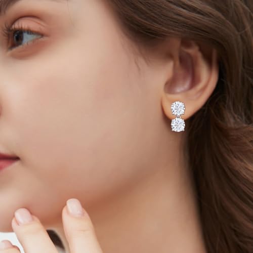 Cubic Zirconia Stud Earrings for Women,18K White Gold Plated,Women's 925 Sterling Silver Simulated CZ Earrings with Pear/Round/Princess/Oval Cut. - style: Round