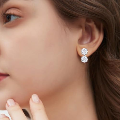 Cubic Zirconia Stud Earrings for Women,18K White Gold Plated,Women's 925 Sterling Silver Simulated CZ Earrings with Pear/Round/Princess/Oval Cut. - style: Round