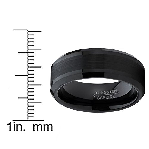 Tungsten Carbide Men's Black Brushed Center Wedding Band Engagement Ring, 8 mm Comfort Fit