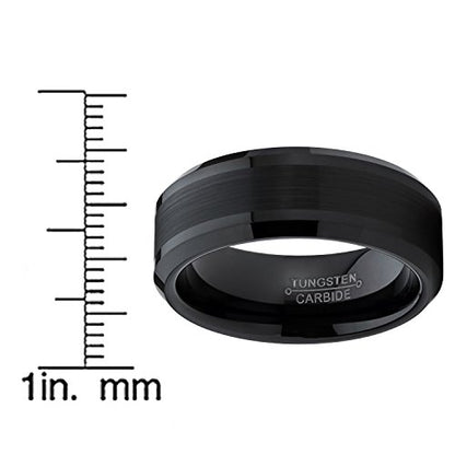Tungsten Carbide Men's Black Brushed Center Wedding Band Engagement Ring, 8 mm Comfort Fit